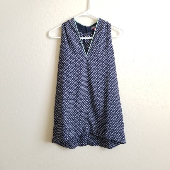 Vince Camuto Halter Neck Blue with Mint trim Printed Blouse S - Picture 1 of 6